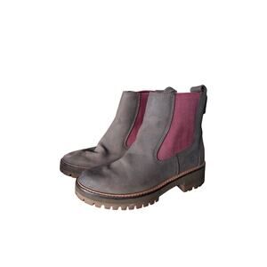 Timberland Women’s Gray Chelsea Boots with Red Elastic Size 8.5